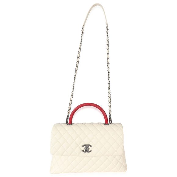 Chanel Cream Quilted Caviar Medium Coco Top Handle - Picture 4 of 6
